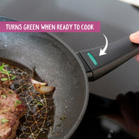 Prestige's Thermo Smart induction saucepan set eatures clever indicator on handles that turns green when ready to cook